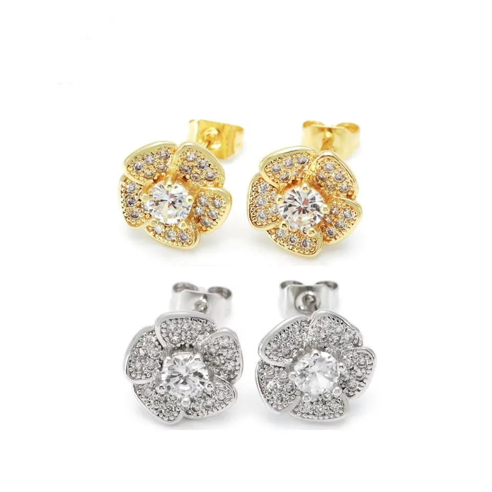 Vintage zlaté a rhodiované kvetinové náušnice